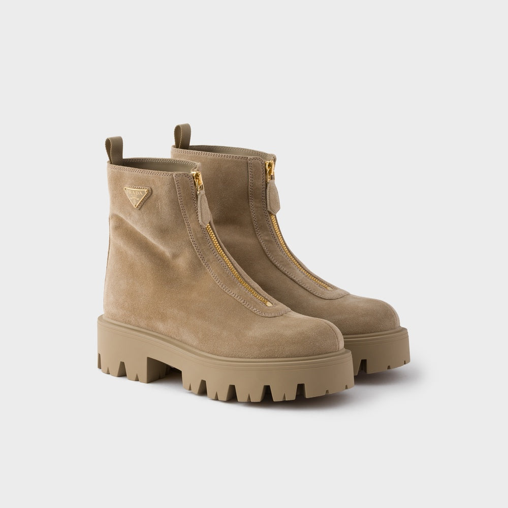 Suede booties with zip