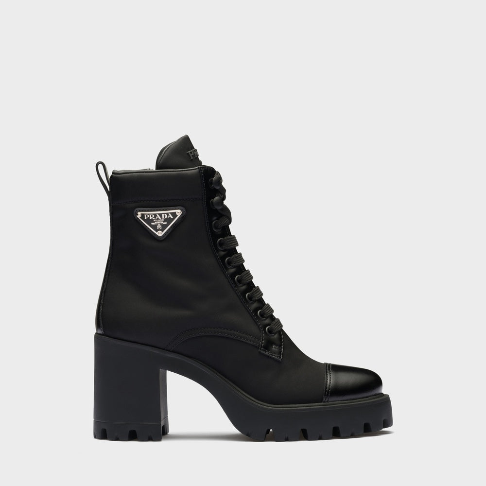 Re-Nylon and leather booties