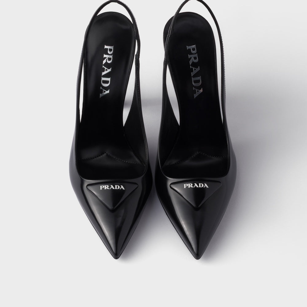 Brushed leather slingback pumps