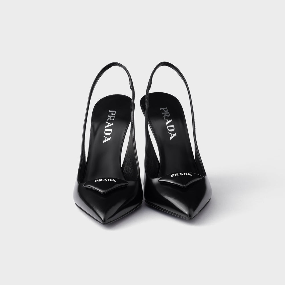 Brushed leather slingback pumps