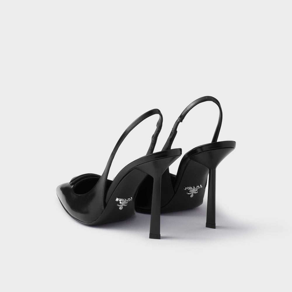Brushed leather slingback pumps