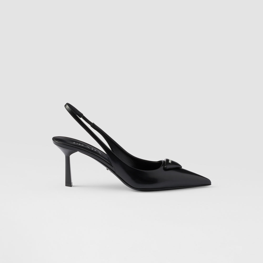 Brushed leather slingback pumps