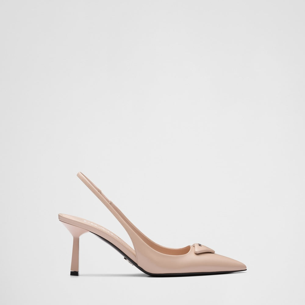 Brushed leather slingback pumps