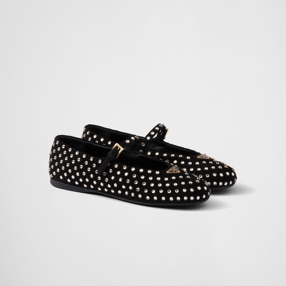 Suede ballerinas with crystals