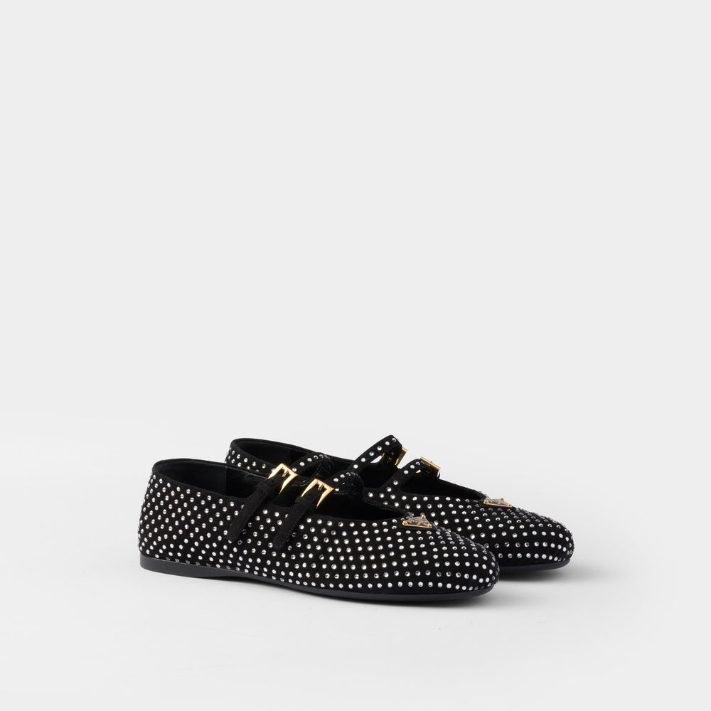 Suede ballerinas with crystals