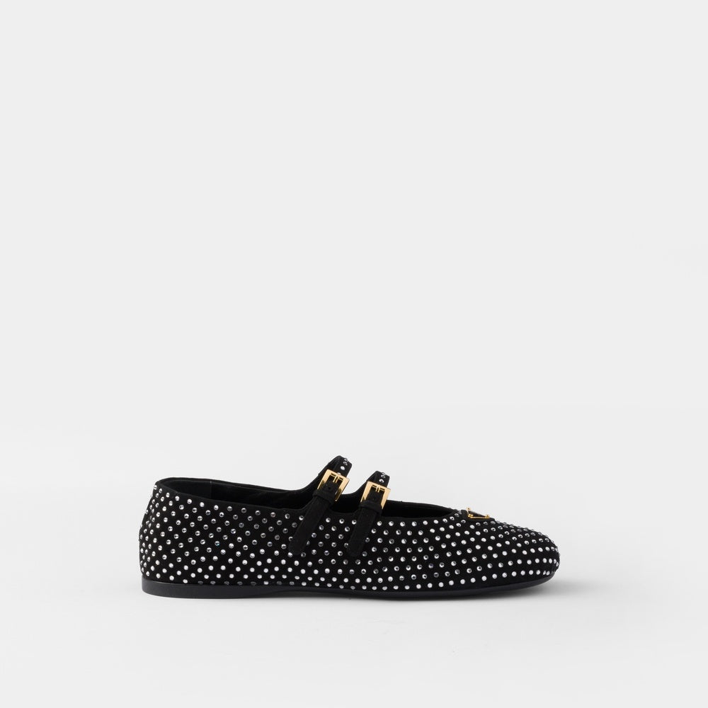 Suede ballerinas with crystals