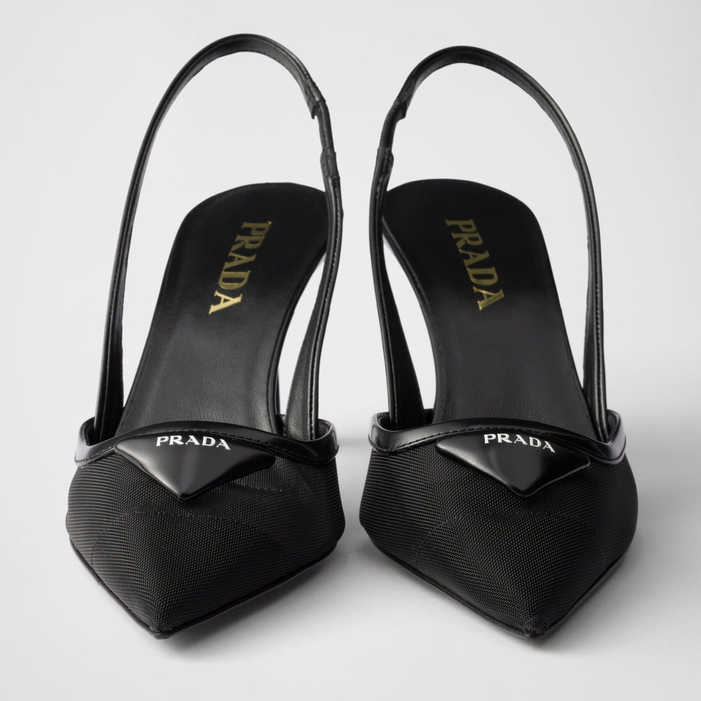 Mesh fabric slingback pumps