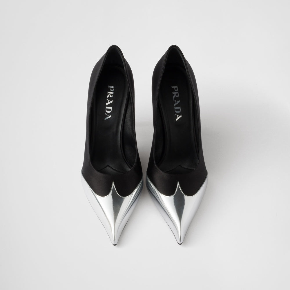 Satin and metallic leather pumps