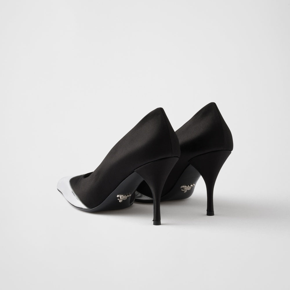 Satin and metallic leather pumps
