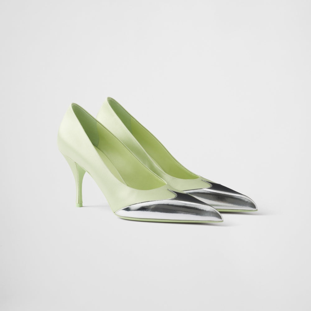 Satin and metallic leather pumps