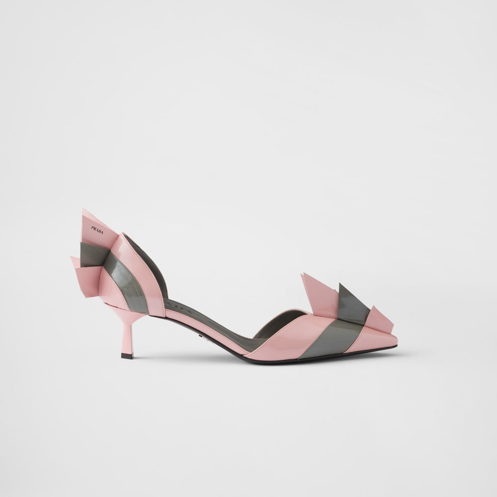 Two-tone patent leather D'Orsay pumps
