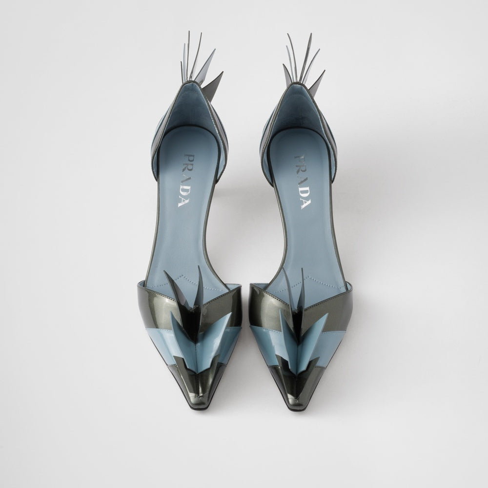 Two-tone patent leather D'Orsay pumps