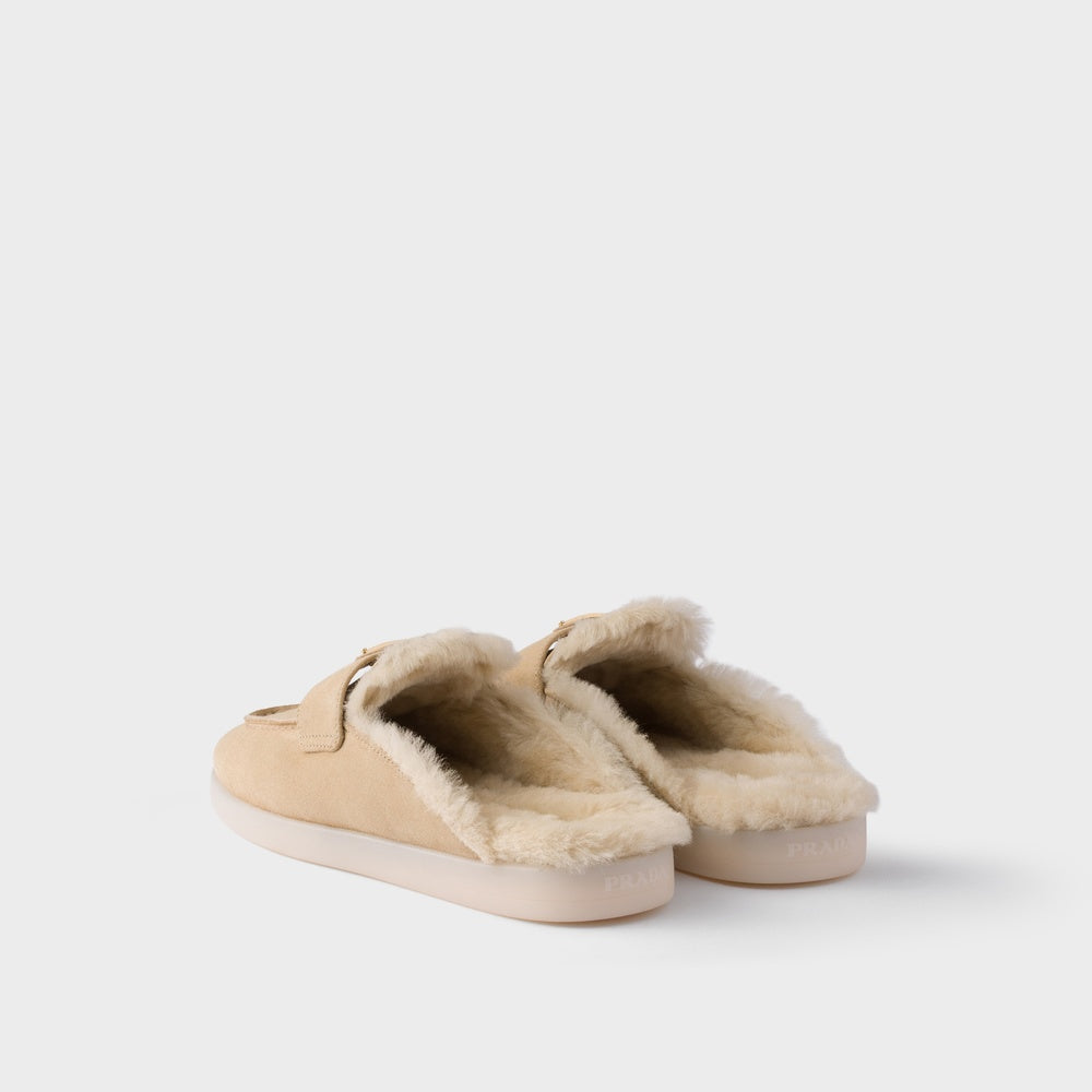Suede and shearling mules