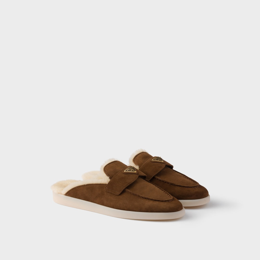 Suede and shearling mules