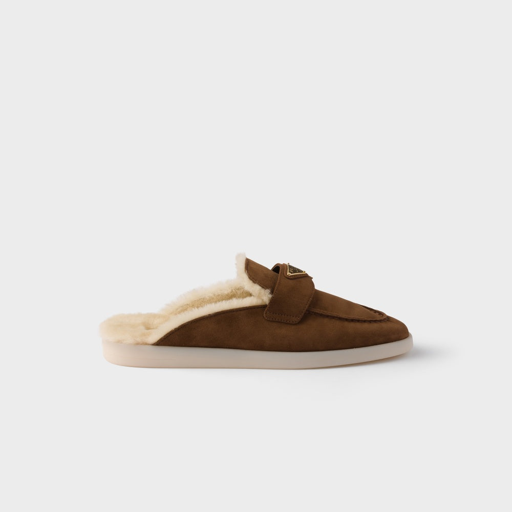 Suede and shearling mules