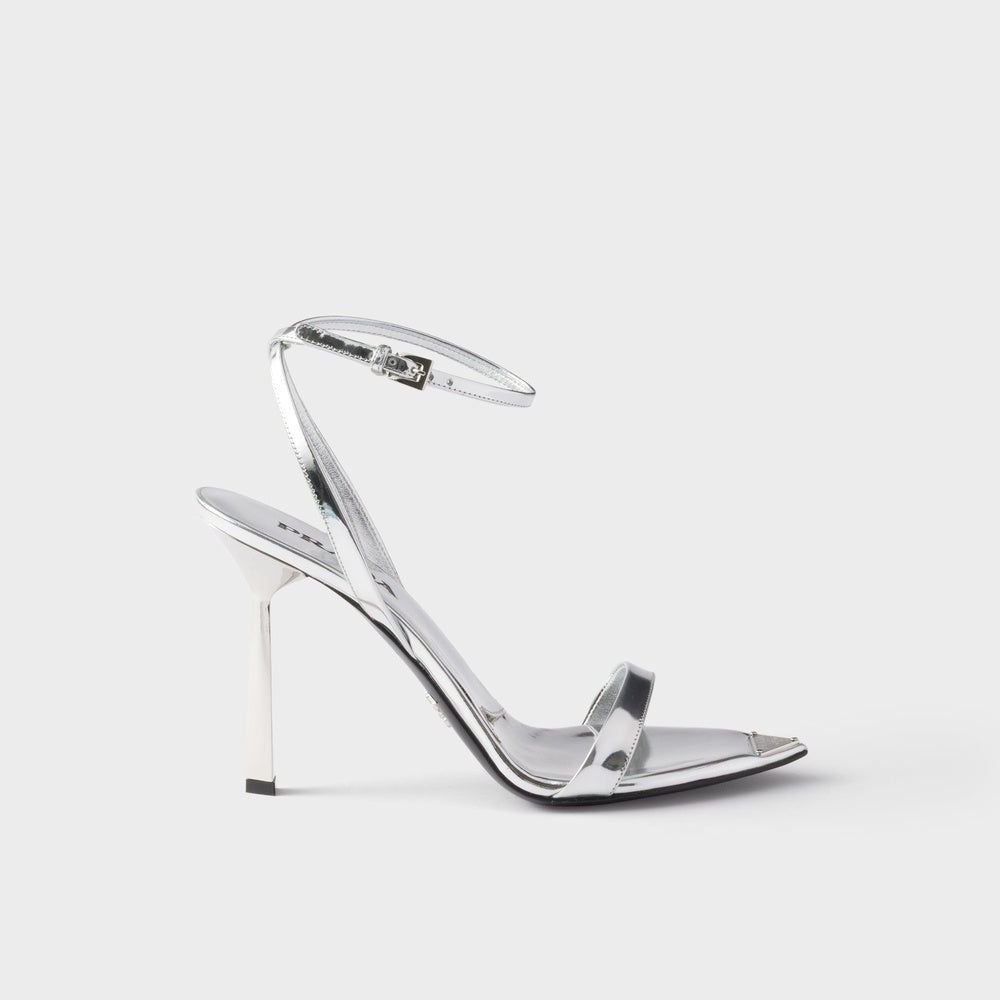 Metallic leather high-heeled sandals