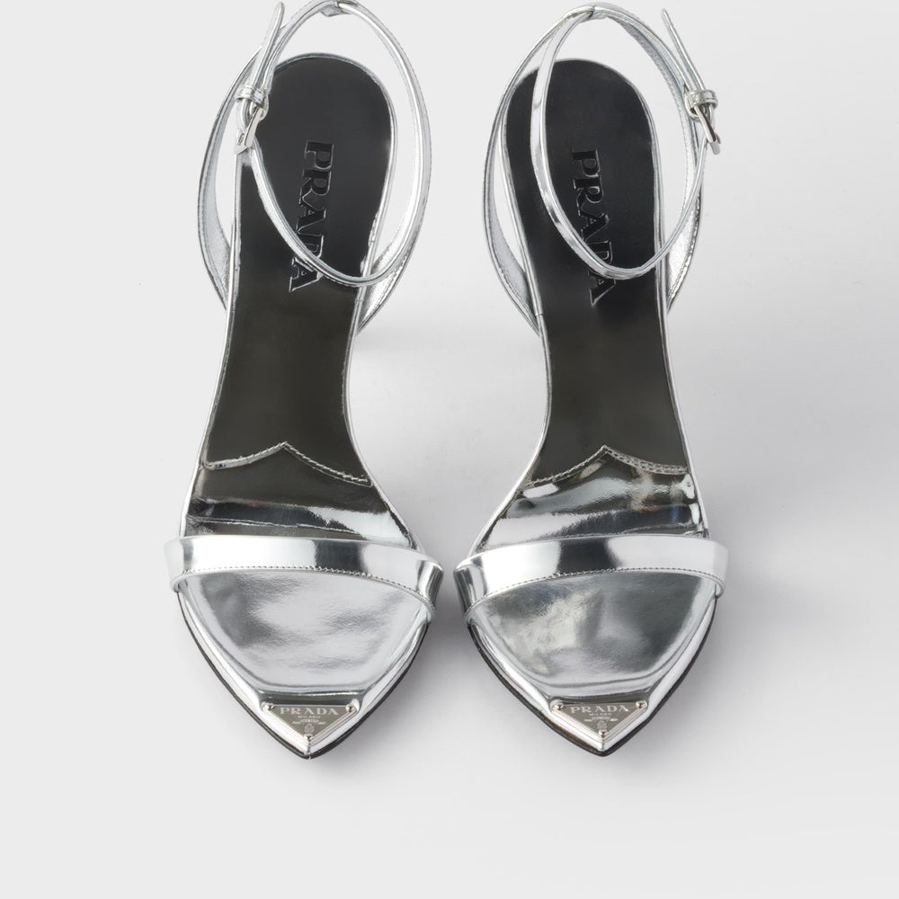 Metallic leather high-heeled sandals