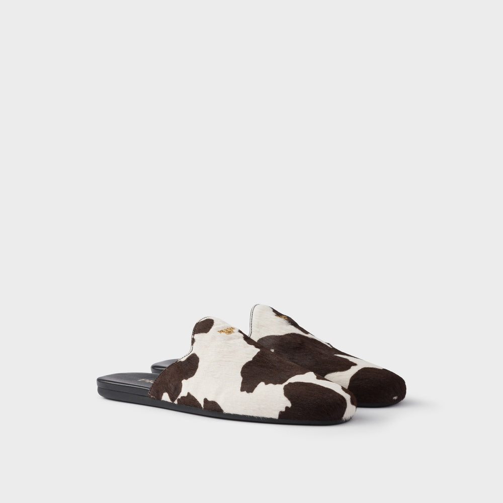 Printed leather mules