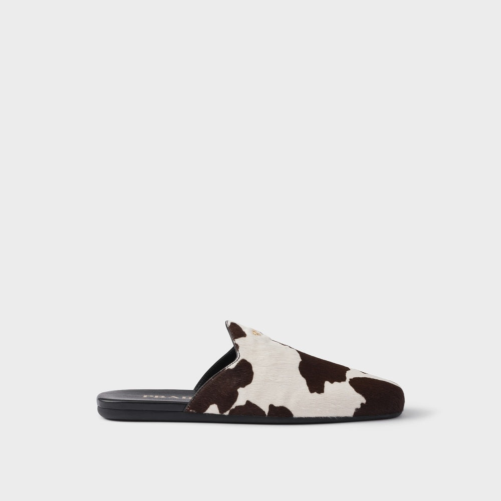Printed leather mules