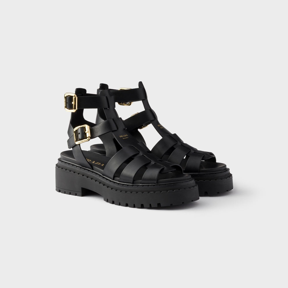 Leather sandals with ankle straps