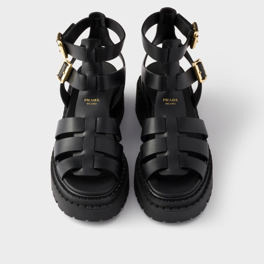 Leather sandals with ankle straps