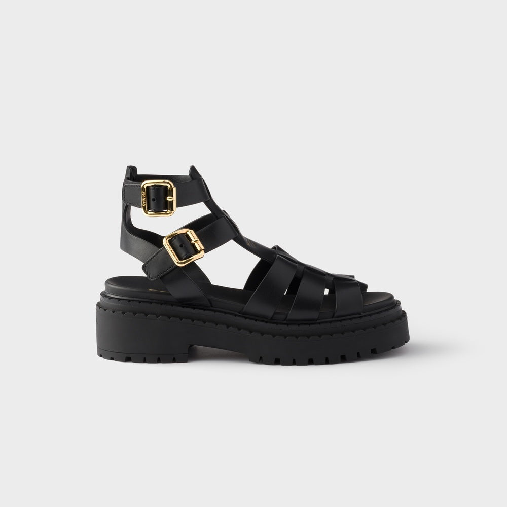 Leather sandals with ankle straps