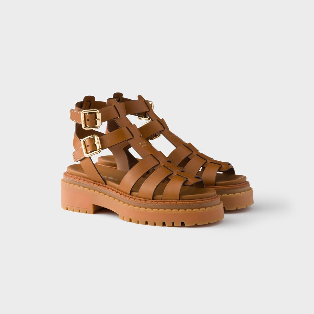 Leather sandals with ankle straps