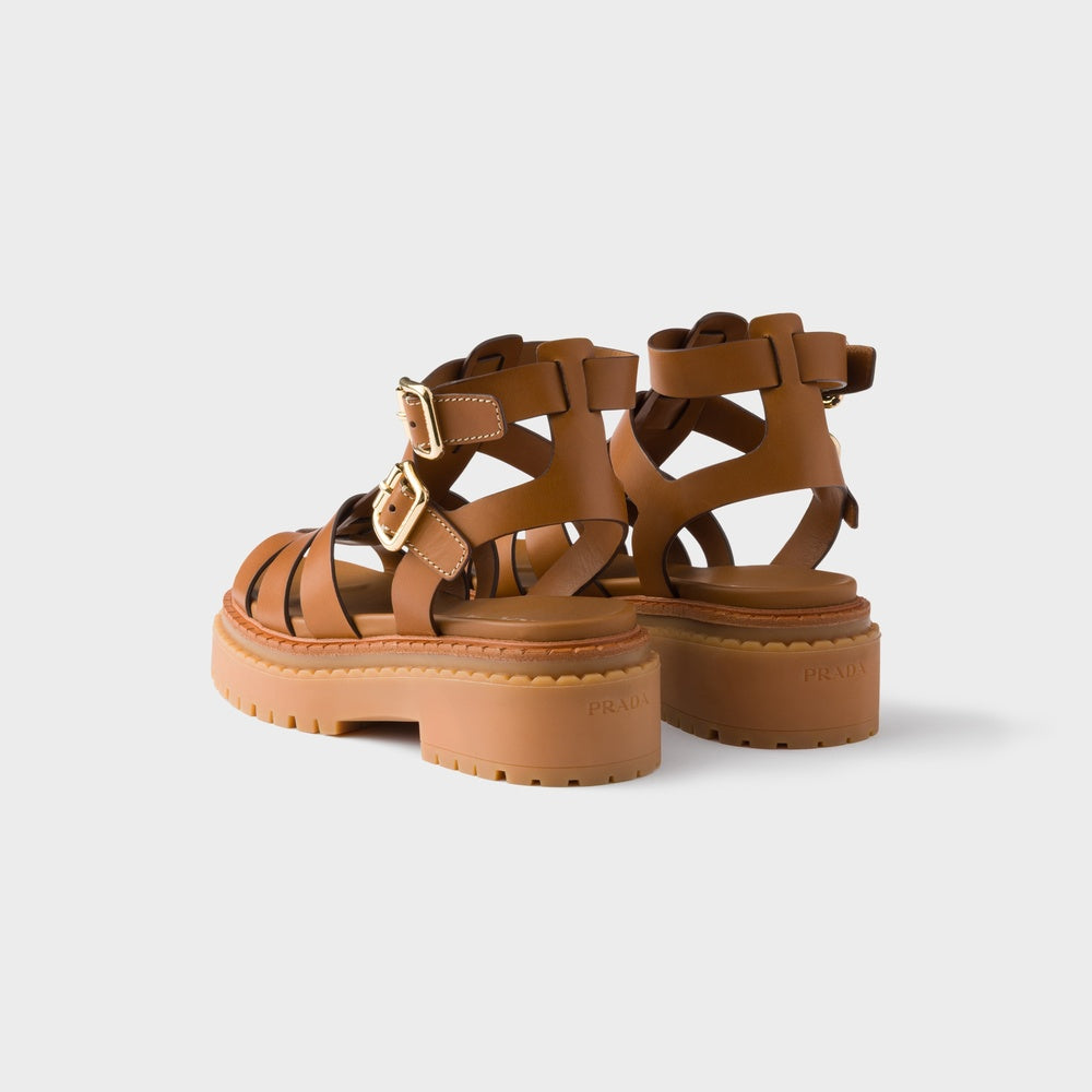 Leather sandals with ankle straps