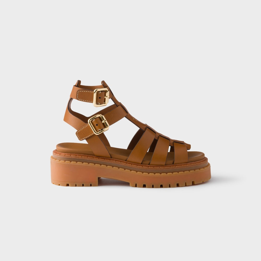 Leather sandals with ankle straps