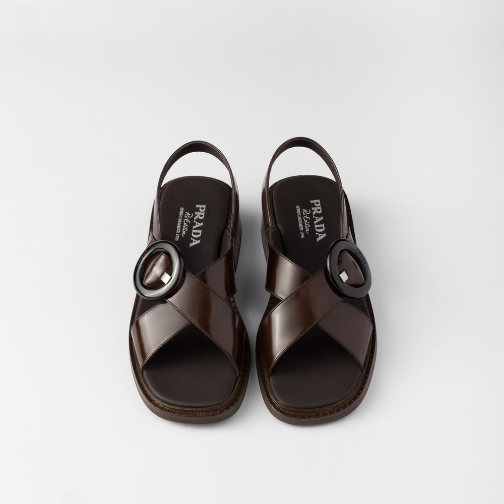 Brushed leather sandals with buckle