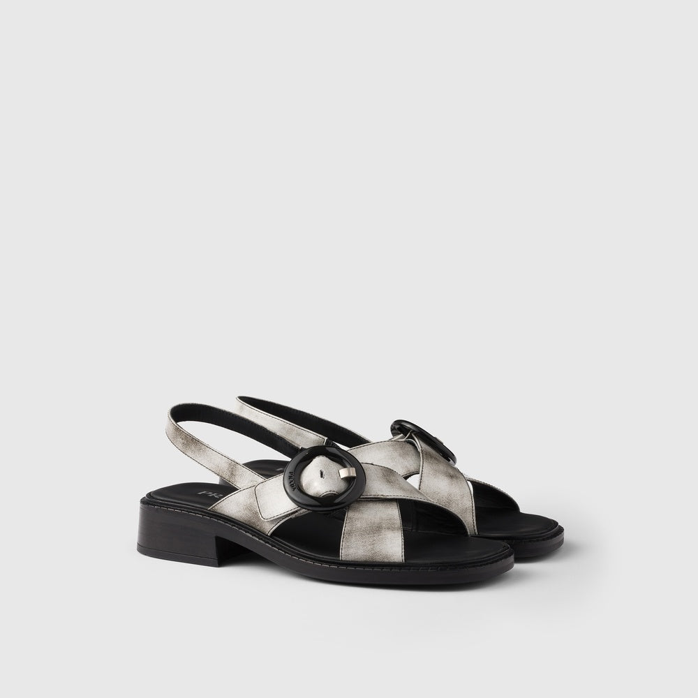 Brushed leather sandals with buckle