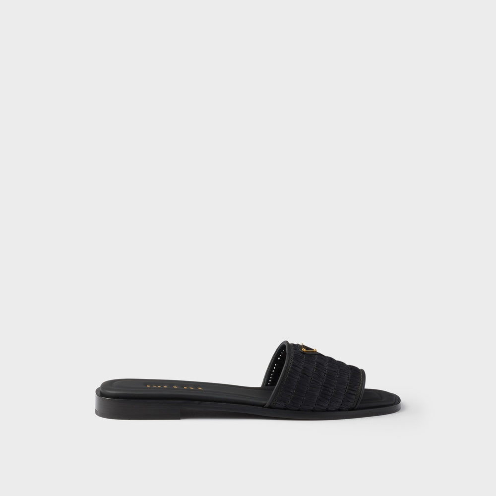 Leather slides with crochet details