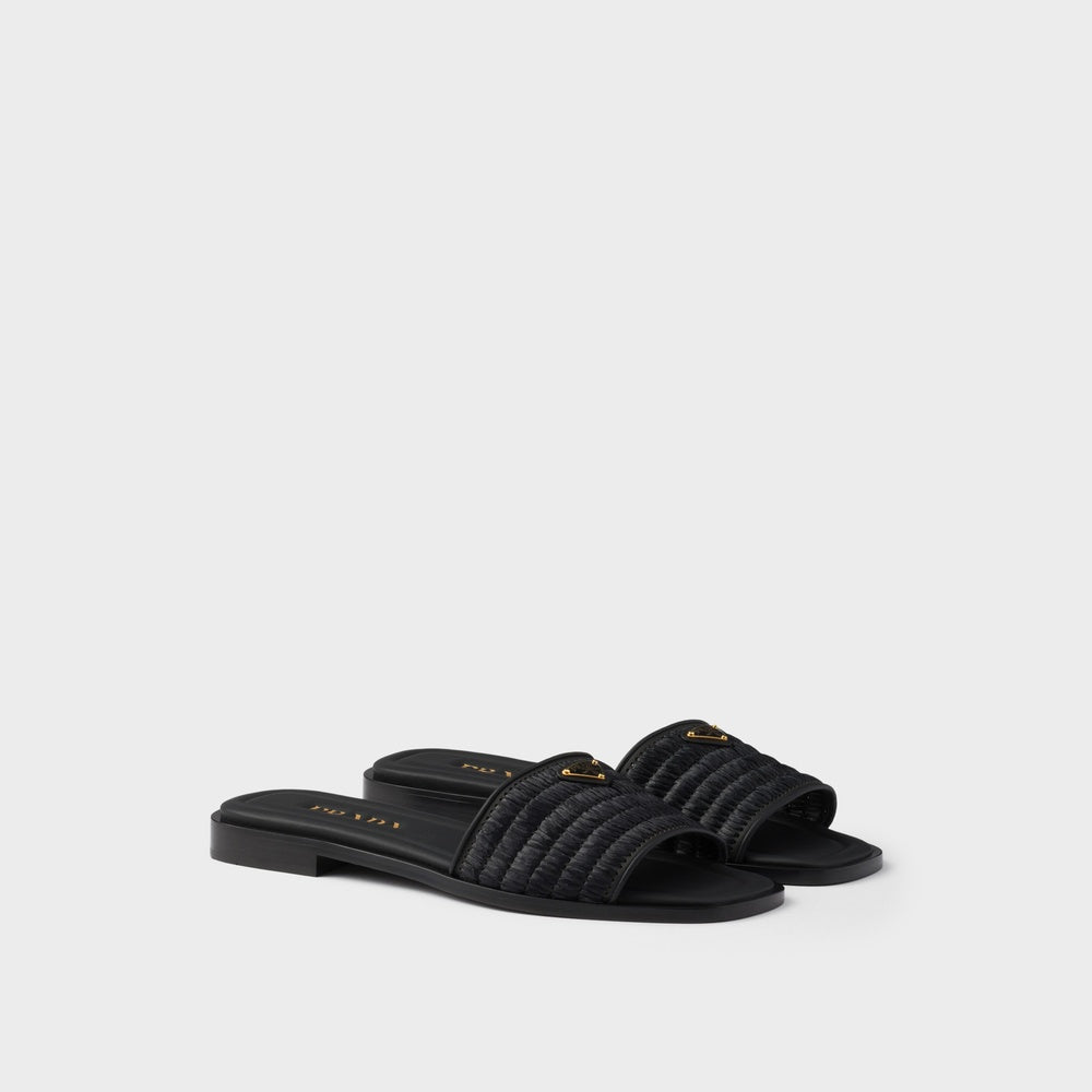 Leather slides with crochet details