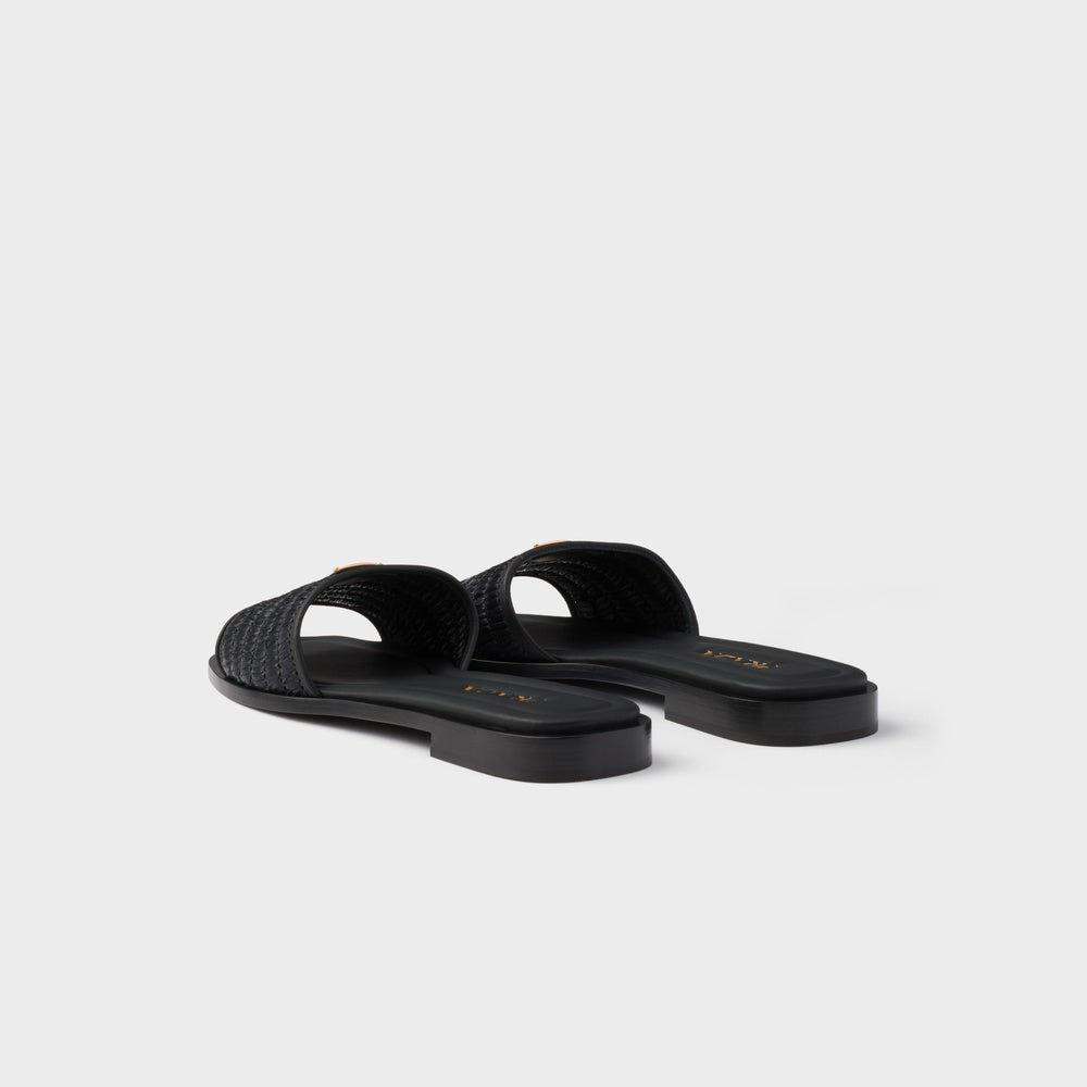 Leather slides with crochet details
