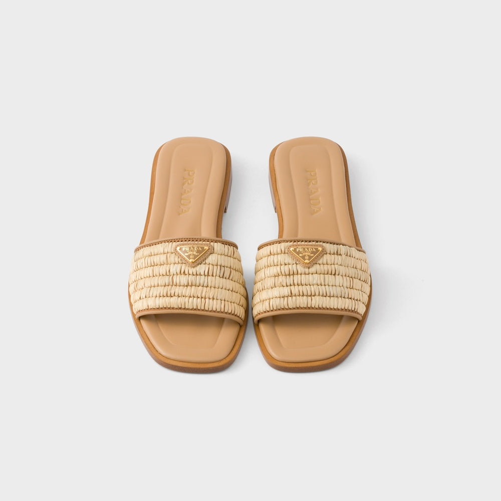 Leather slides with crochet details
