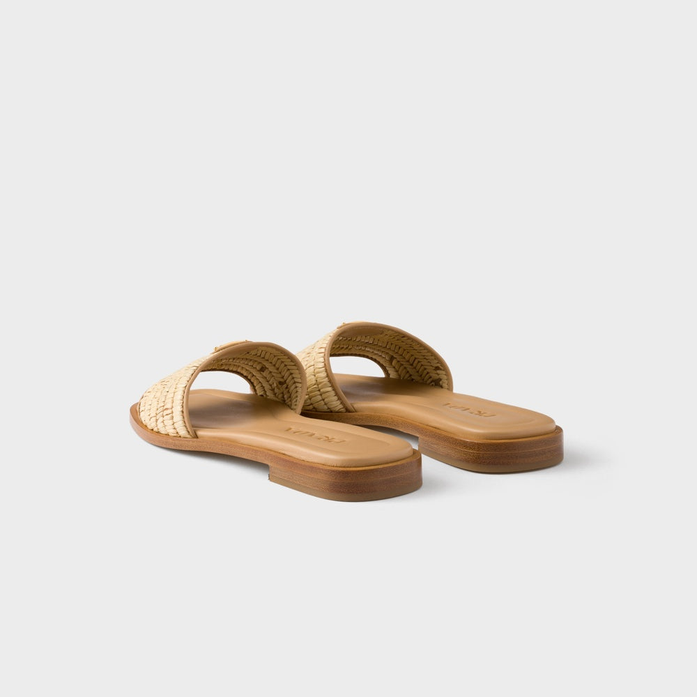 Leather slides with crochet details