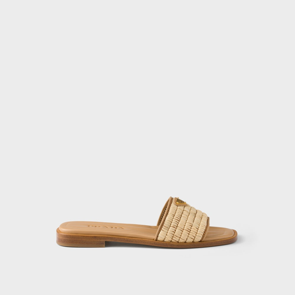 Leather slides with crochet details