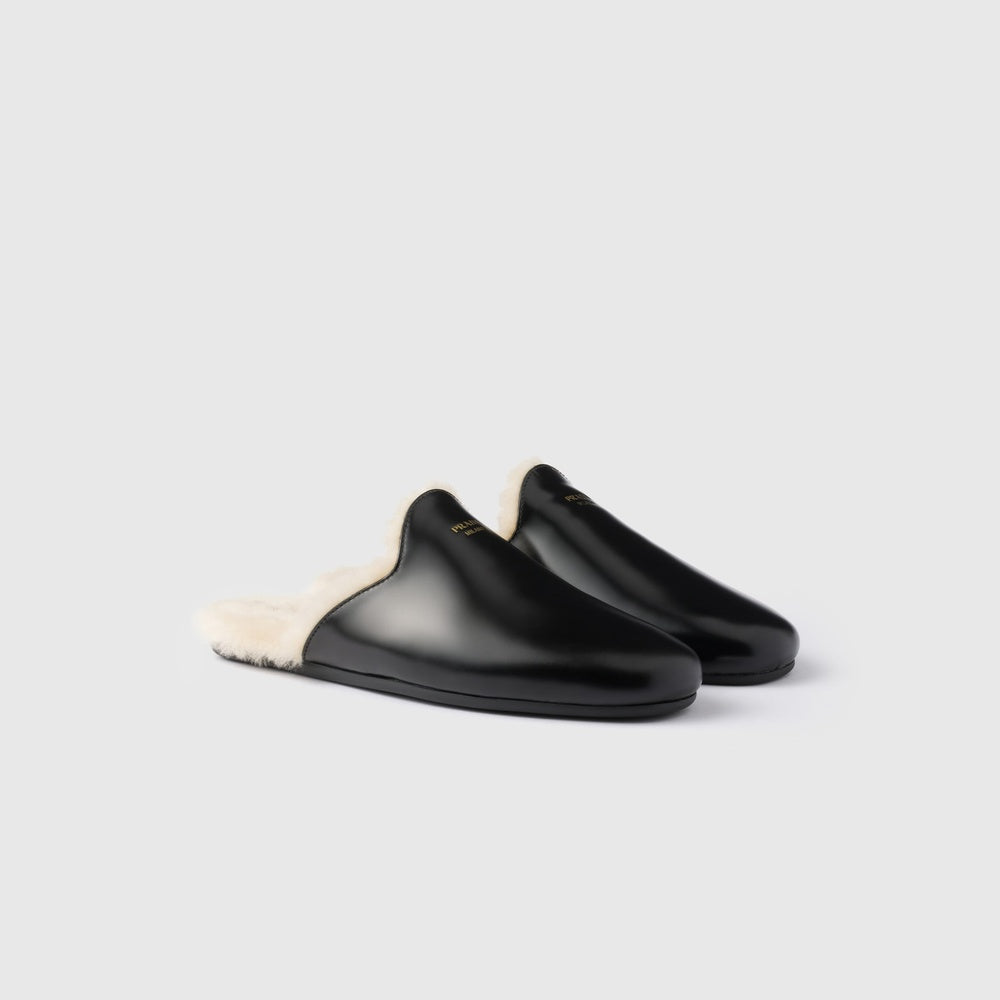 Brushed leather and shearling mules