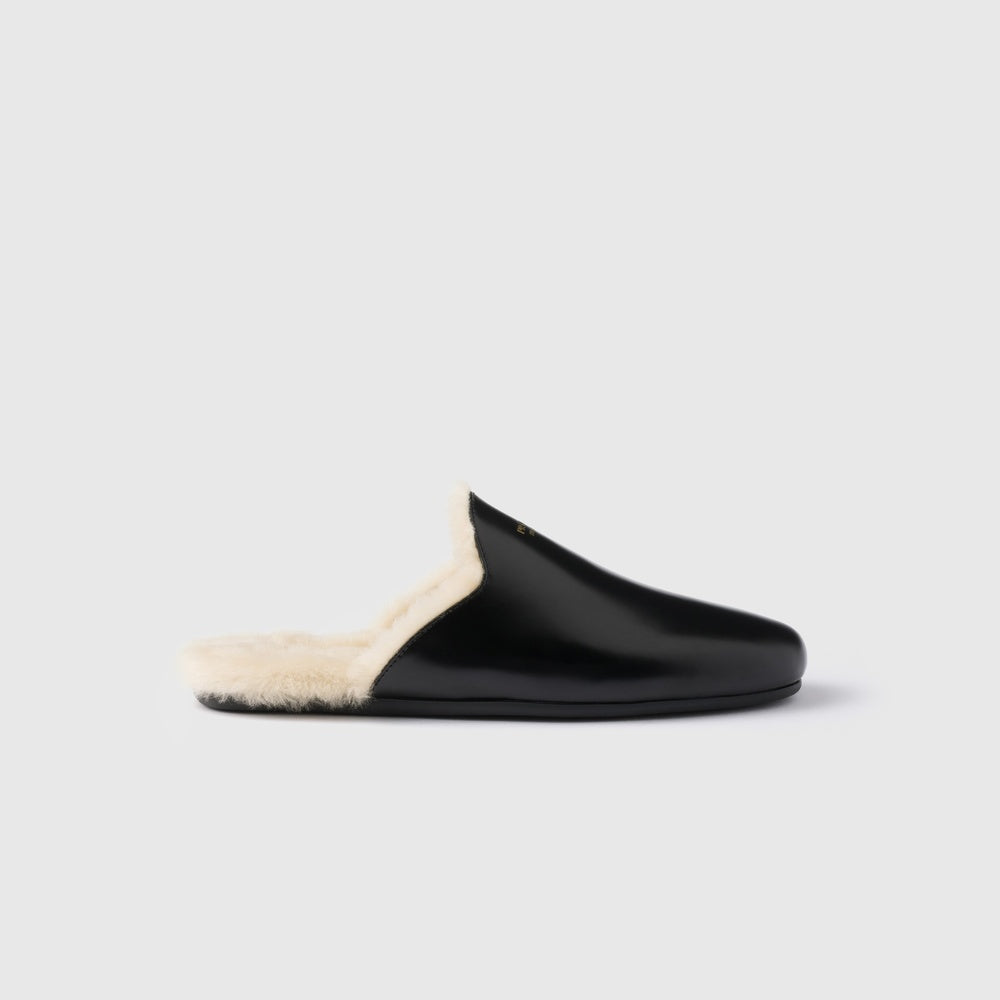 Brushed leather and shearling mules
