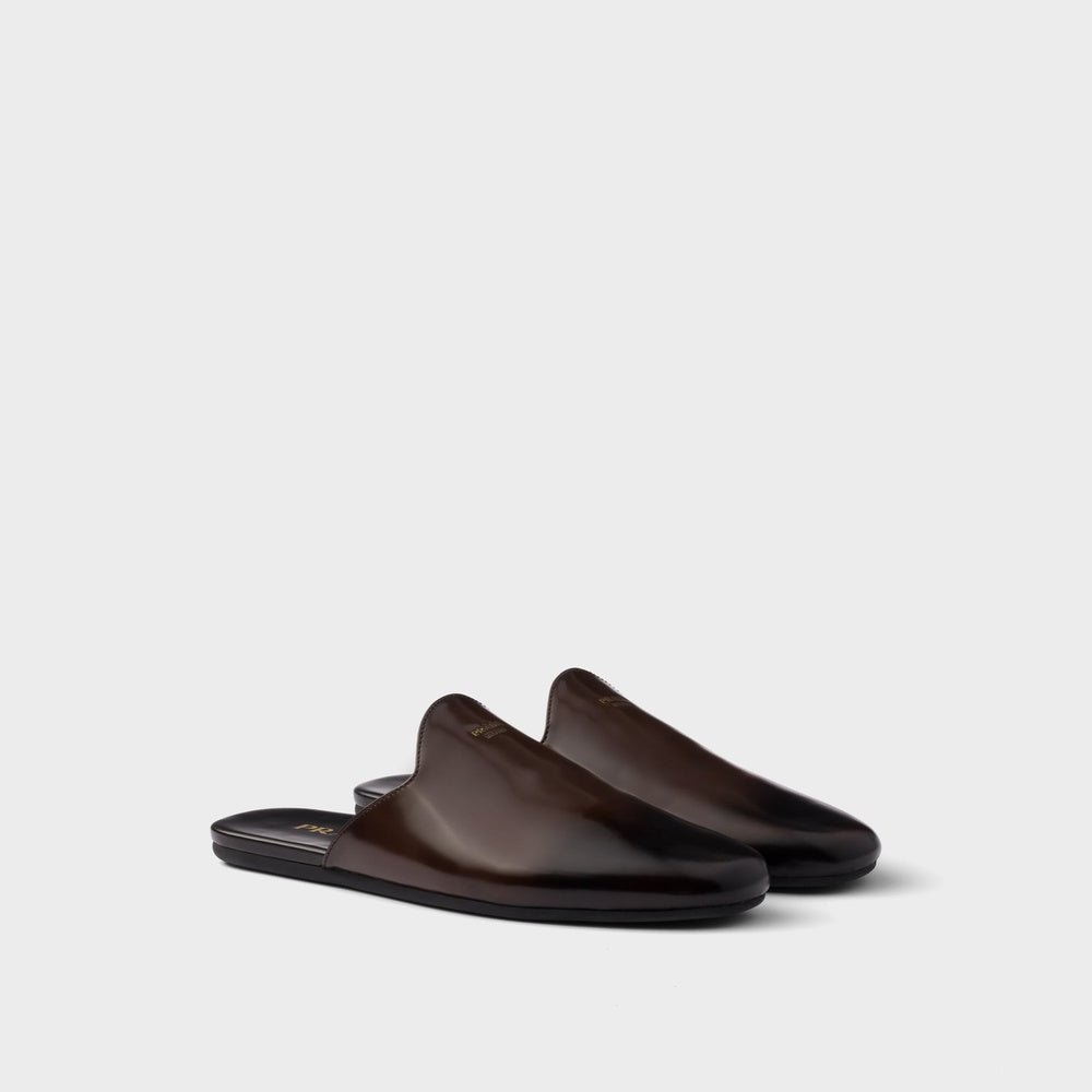 Brushed leather mules