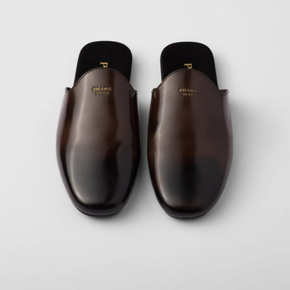 Brushed leather mules