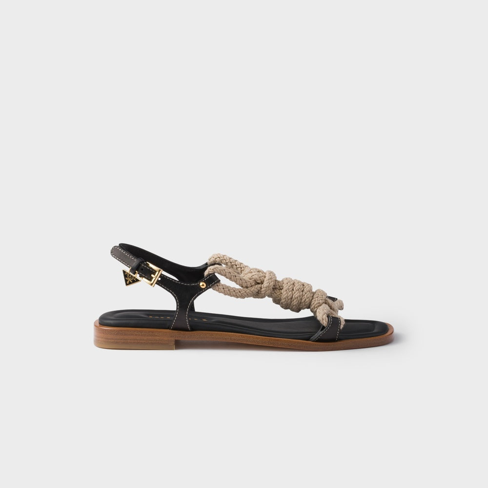 Flat leather and cord sandals