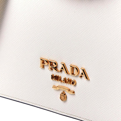 Prada Bianco White Black Saffiano Leather Chain Crossbody Bag