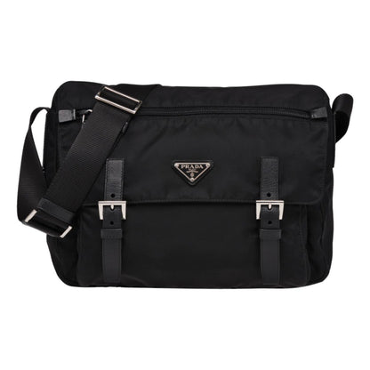 Prada Black Nylon Triangle Logo Messenger Bag