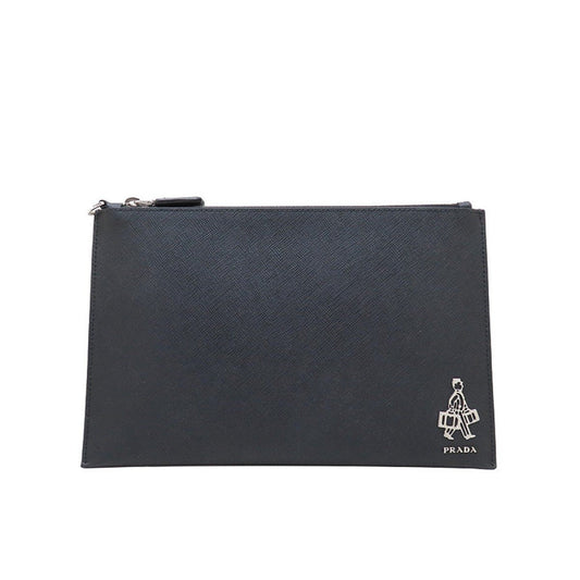 Prada Black Saffiano Voyage Leather Clutch Document Holder