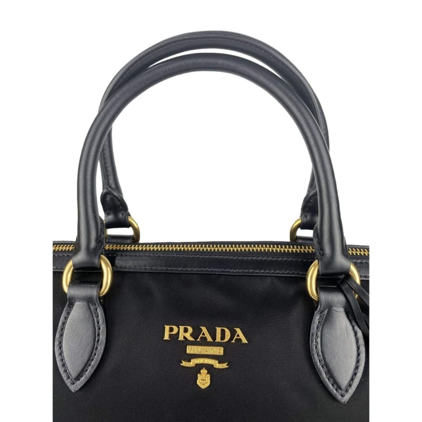 Prada Tessuto Nylon Black Leather Clochette Crossbody Tote Bag