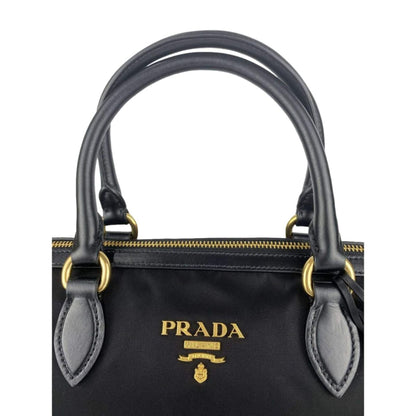 Prada Tessuto Nylon Black Leather Clochette Crossbody Tote Bag