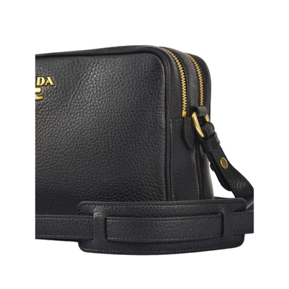 Prada Black Vitello Phenix Leather Double Zip Cross Body Bag