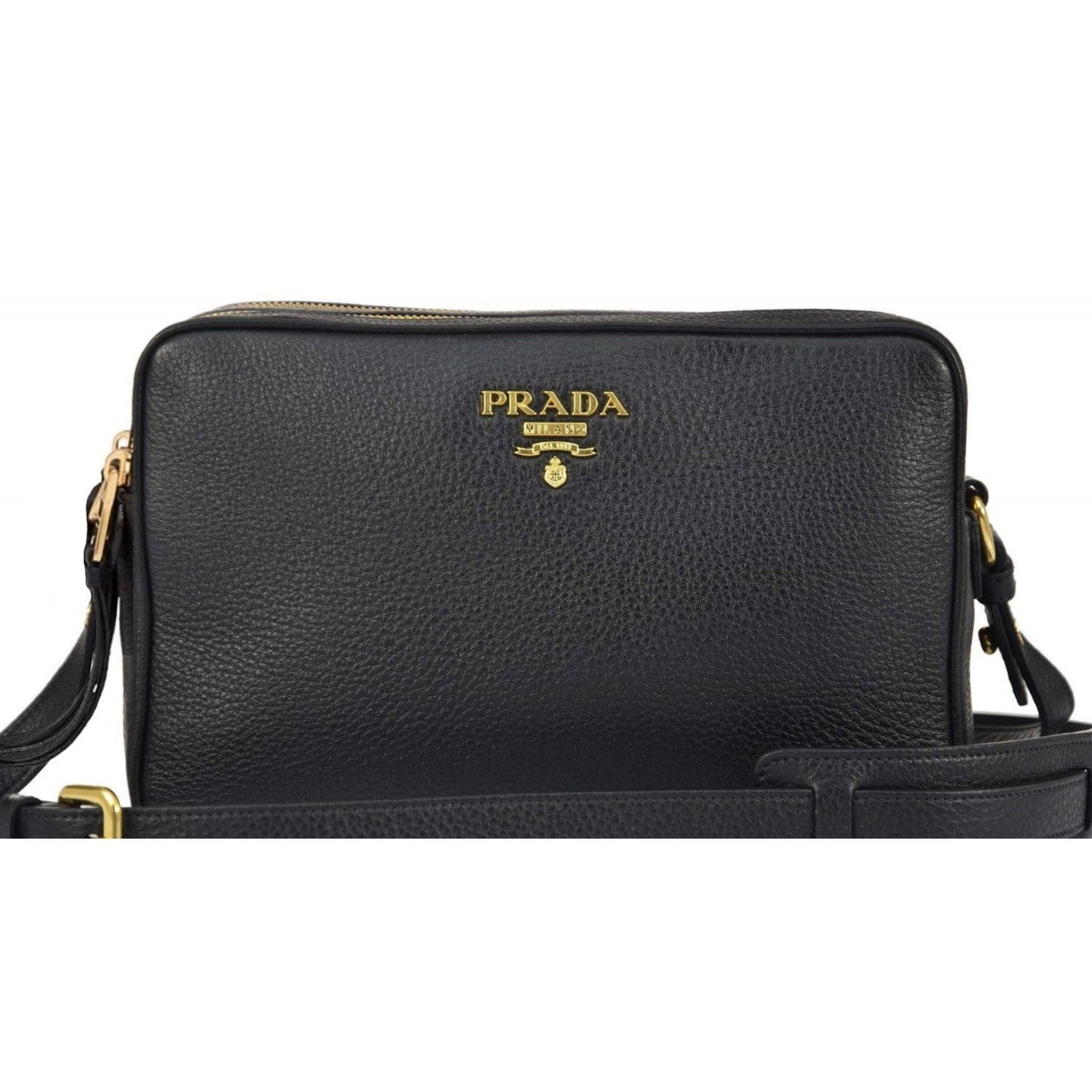 Prada Black Vitello Phenix Leather Double Zip Cross Body Bag