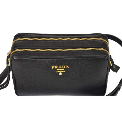 Prada Black Vitello Phenix Leather Double Zip Cross Body Bag